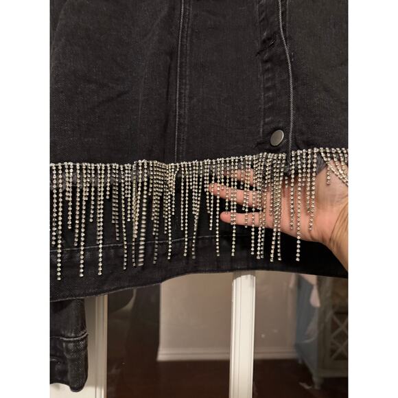 Savanna Jane rhinestone fringe crop front denim jacket black large western NWT - Picture 4 of 12